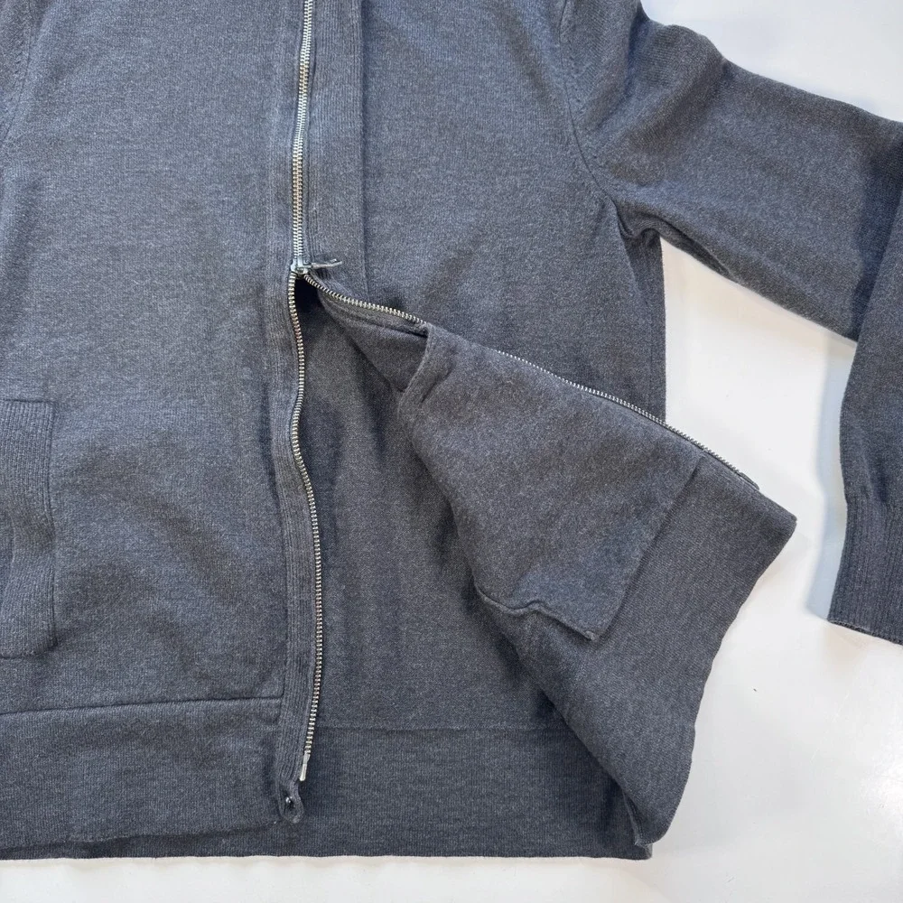BANANA REPUBLIC Full Zip Hooded Military Sweater Jacket Mens Small Gray Knit